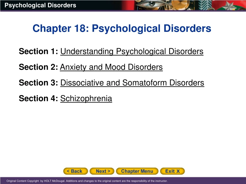 chapter 18 psychological disorders section