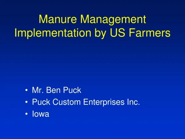 Manure Management Implementation by US Farmers