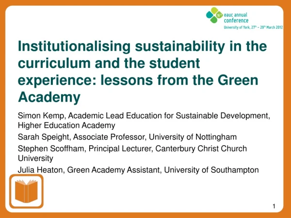 Simon Kemp, Academic Lead Education for Sustainable Development, Higher Education Academy