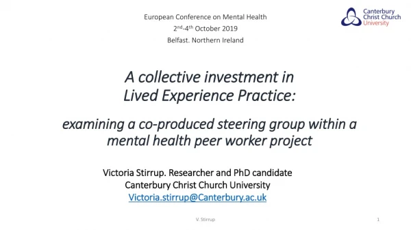 European Conference on Mental Health 2 nd -4 th October 2019 Belfast. Northern Ireland