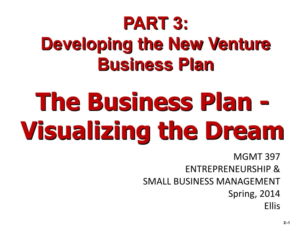 part 3 developing the new venture business plan