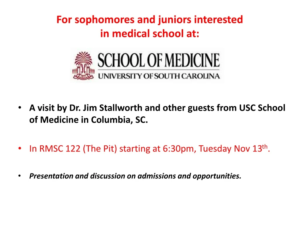 for sophomores and juniors interested in medical school at