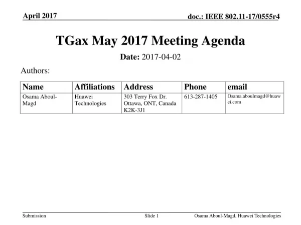 TGax May 2017 Meeting Agenda