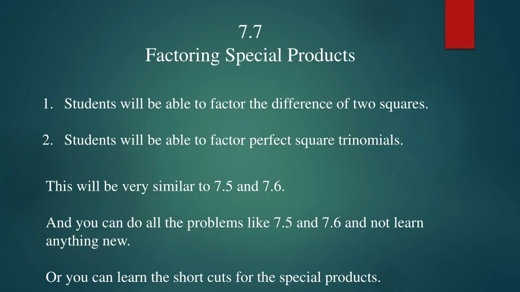 7 7 factoring special products