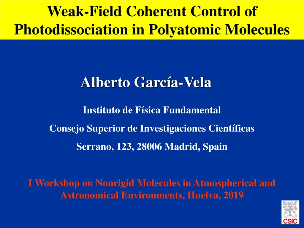 weak field coherent control of photodissociation