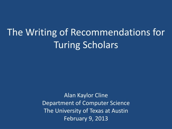The Writing of Recommendations for Turing Scholars