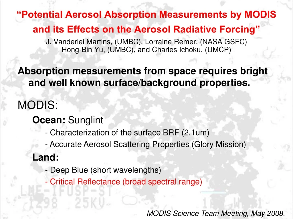 potential aerosol absorption measurements by modis and its effects on the aerosol radiative forcing