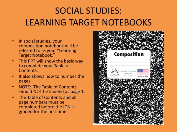 SOCIAL STUDIES: LEARNING TARGET NOTEBOOKS