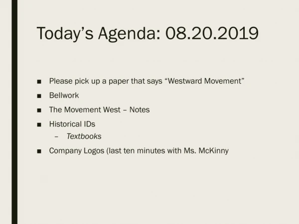 Today’s Agenda: 08.20.2019