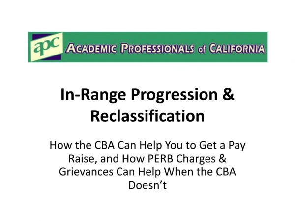 In-Range Progression &amp; Reclassification