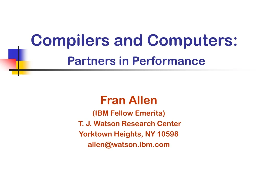 compilers and computers partners in performance