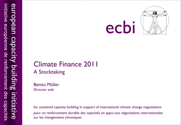 Climate Finance 2011 A Stocktaking Benito M ü ller Director ecbi