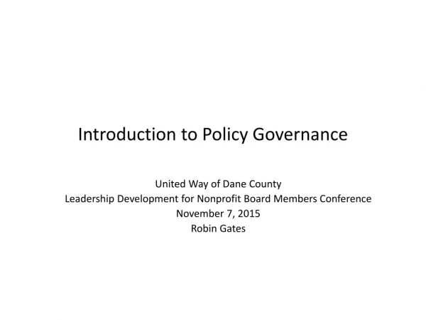Introduction to Policy Governance