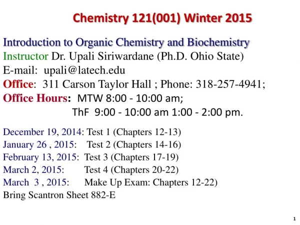 Chemistry 121(001) Winter 2015