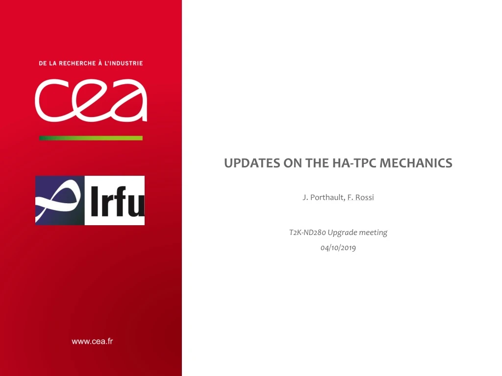 updates on the ha tpc mechanics j porthault f rossi t2k nd280 upgrade meeting 04 10 2019
