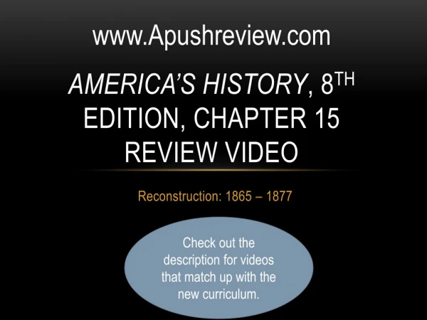America’s History , 8 th Edition, Chapter 15 Review Video