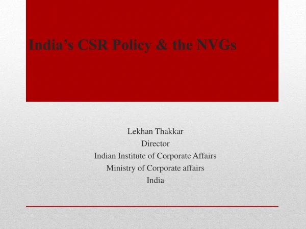 India’s CSR Policy &amp; the NVGs