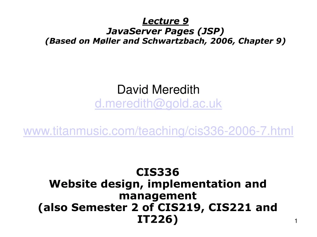 lecture 9 javaserver pages jsp based on m ller and schwartzbach 2006 chapter 9
