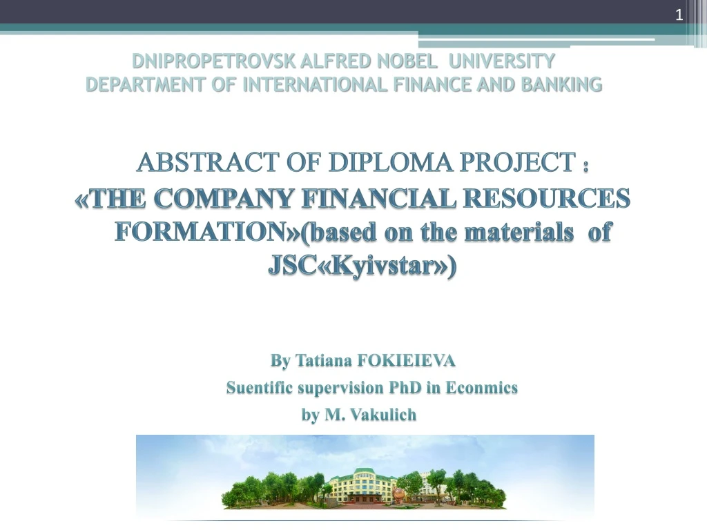 dnipropetrovsk alfred nobel university department of international finance and banking