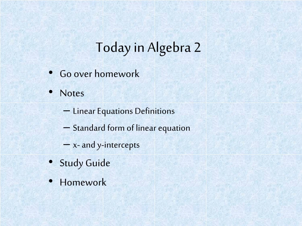 today in algebra 2