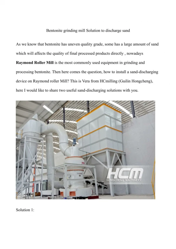 Bentonite grinding mill Solution to discharge sand