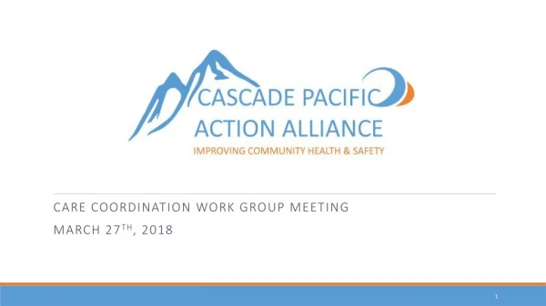 Care Coordination Work Group Meeting March 27 th , 2018