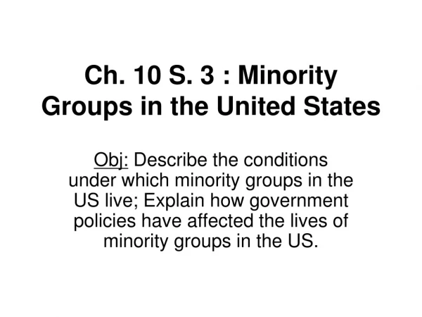 Ch. 10 S. 3 : Minority Groups in the United States