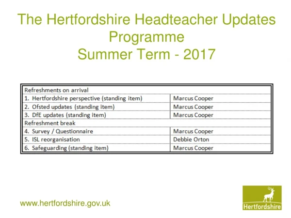 The Hertfordshire Headteacher Updates Programme Summer Term - 2017