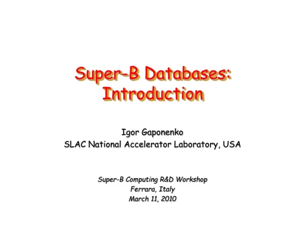 Super-B Databases: Introduction