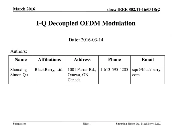 I-Q Decoupled OFDM Modulation