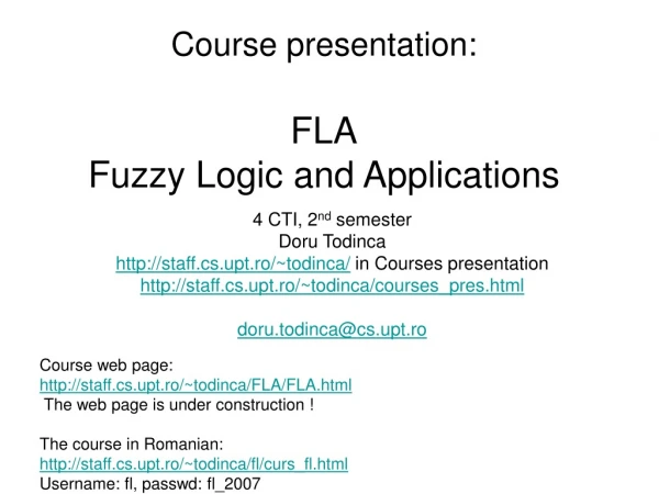 Course presentation: FLA Fuzzy Logic and Applications