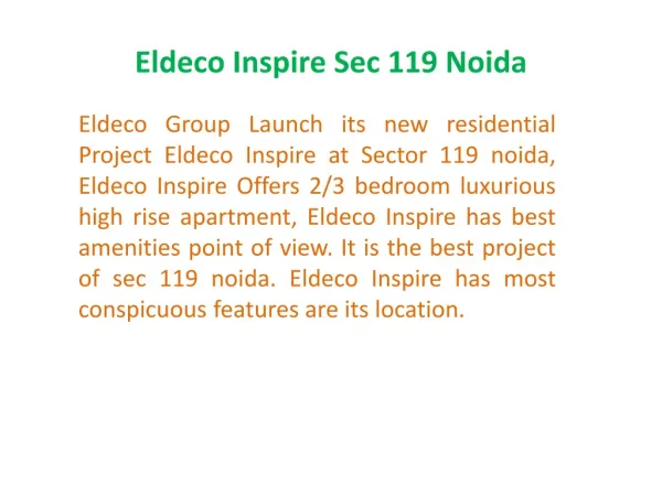 9873111181 !!Eldeco Inspire | Eldeco Inspire New Project