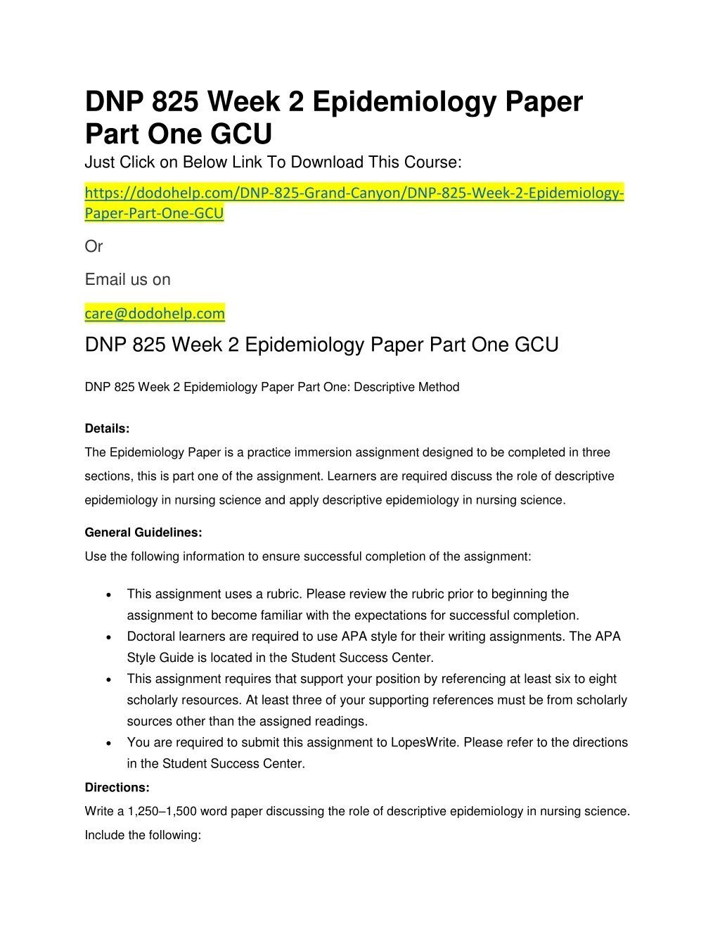 dnp 825 week 2 epidemiology paper part