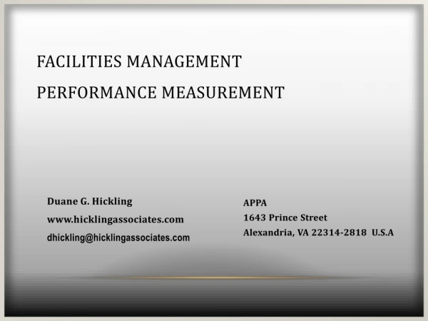 Facilities Management Performance Measurement