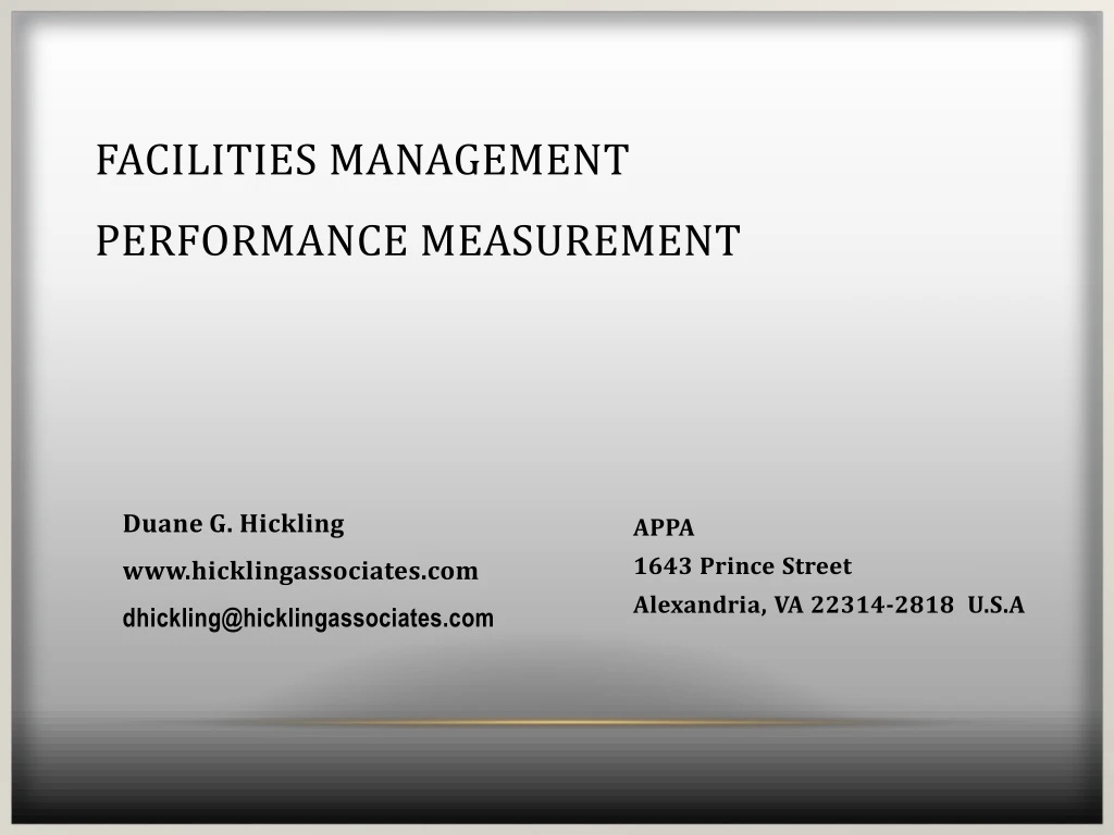 facilities management performance measurement