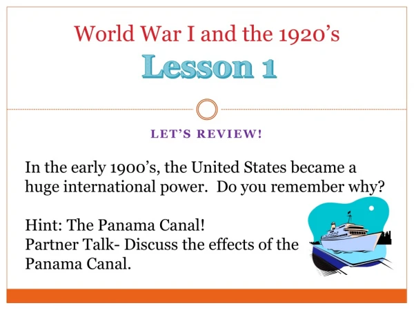 World War I and the 1920’s