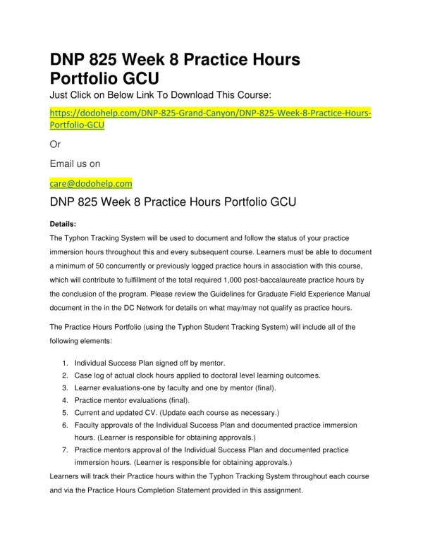 dnp 825 week 8 practice hours portfolio gcu just