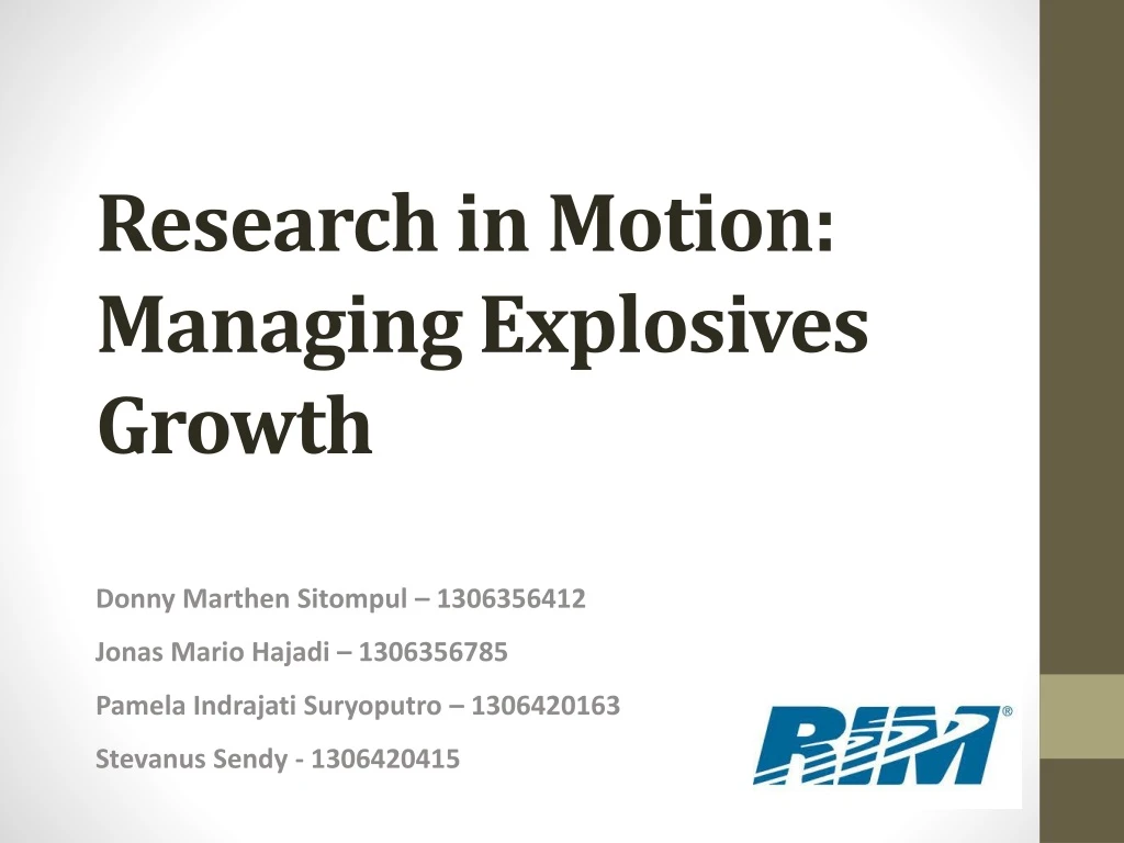 research in motion managing explosives growth