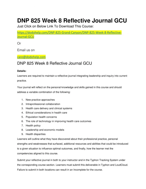 dnp 825 week 8 reflective journal gcu just click