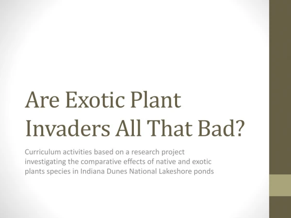 Are Exotic Plant Invaders All That Bad?