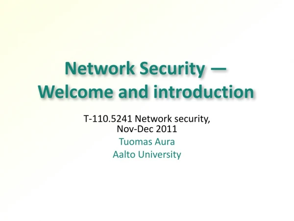 Network Security — Welcome and introduction