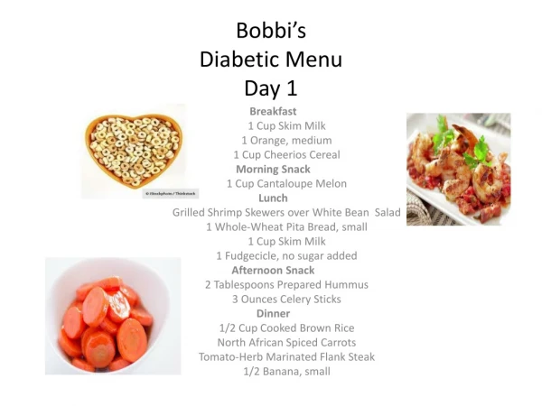 Bobbi’s Diabetic Menu Day 1