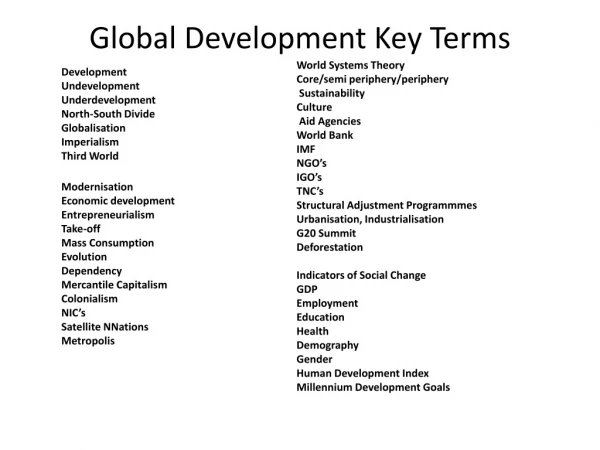Global Development Key Terms