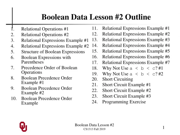Boolean Data Lesson #2 Outline