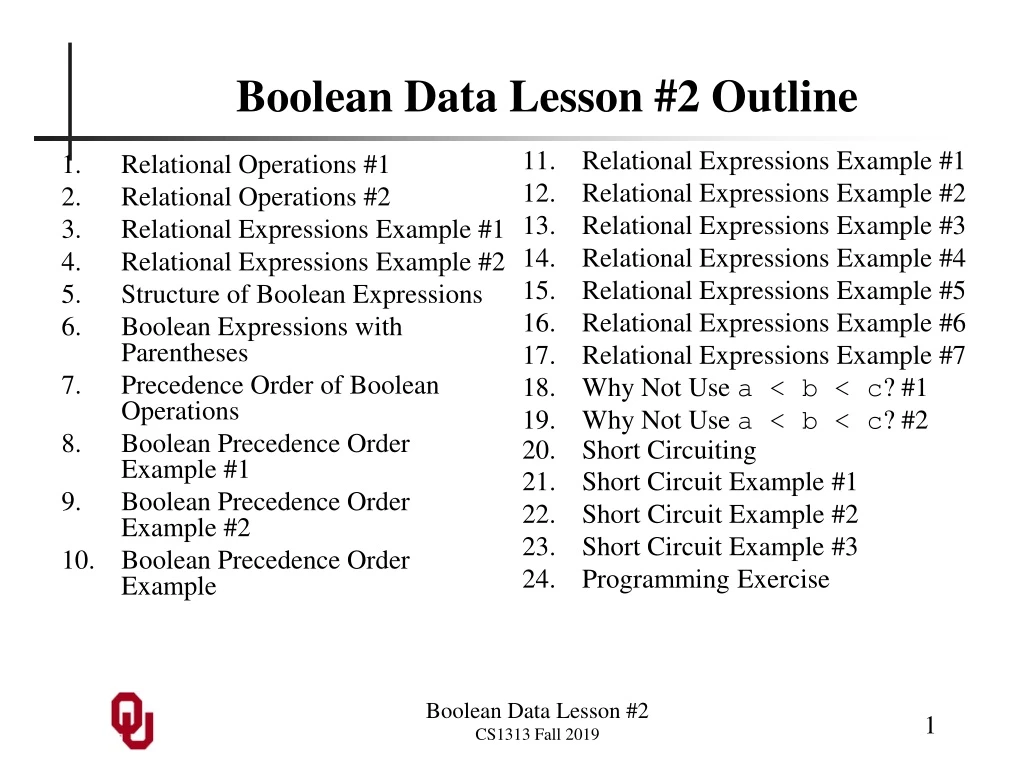 boolean data lesson 2 outline