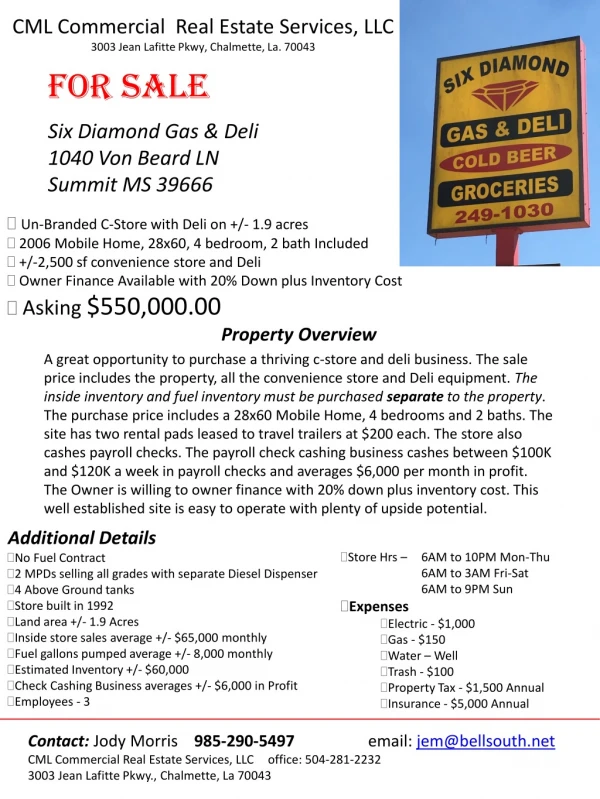 CML Commercial Real Estate Services, LLC 3003 Jean Lafitte Pkwy, Chalmette, La. 70043
