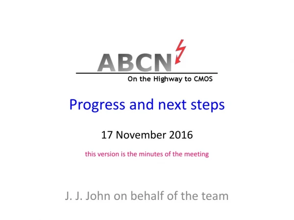 Progress and next steps 17 November 2016 this version is the minutes of the meeting