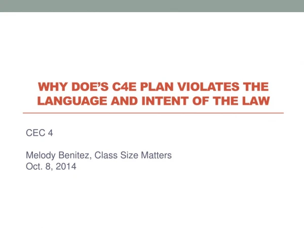 Why DOE’s C4E plan violates the language and intent of the law