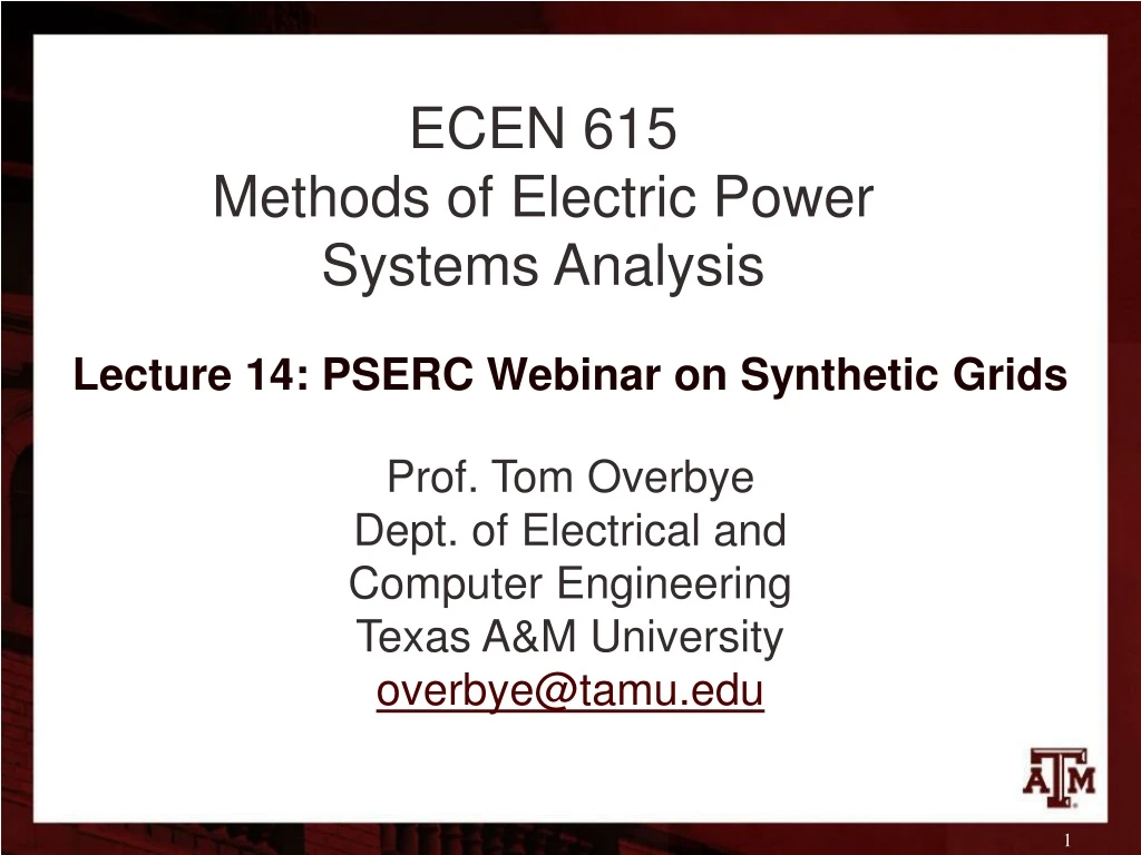 ecen 615 methods of electric power systems