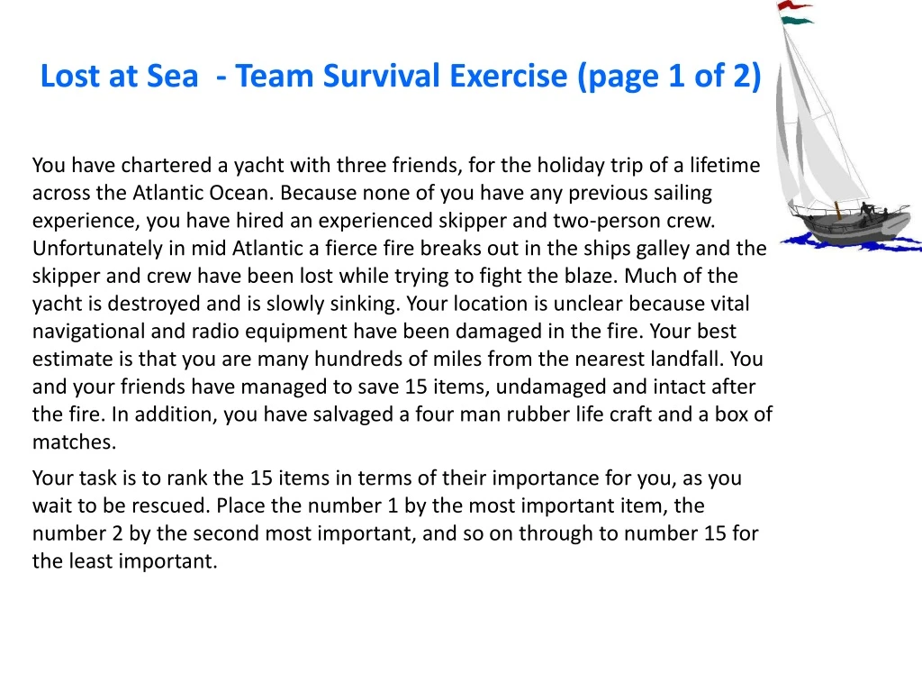 lost at sea team survival exercise page 1 of 2